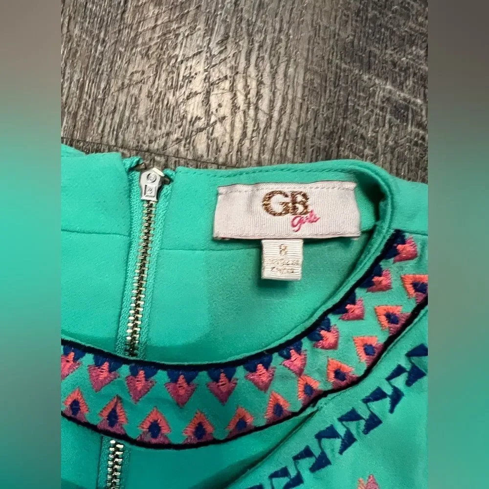 GB Girls Size 8 Dress Turquoise Boho Embroidered Colorful Boutique